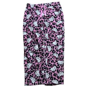 Hello Kitty Pajama Pants Pink Print Sleepwear Cheetah Pants Women's Size M